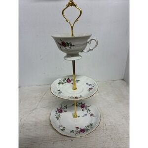 Custom Made Three Tier Cake Stand Made With Vintage Plates And Tea Cup Tea Party